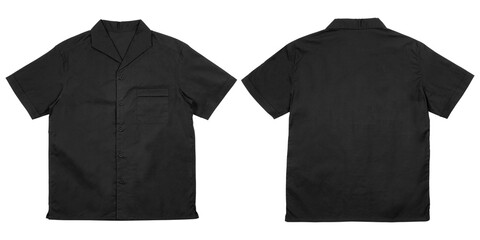 Front and back shirt mockup, black shirt open collar for clothing, apparel, mockup, transparent background