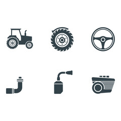 Vector Icons of Agricultural Machinery and Parts