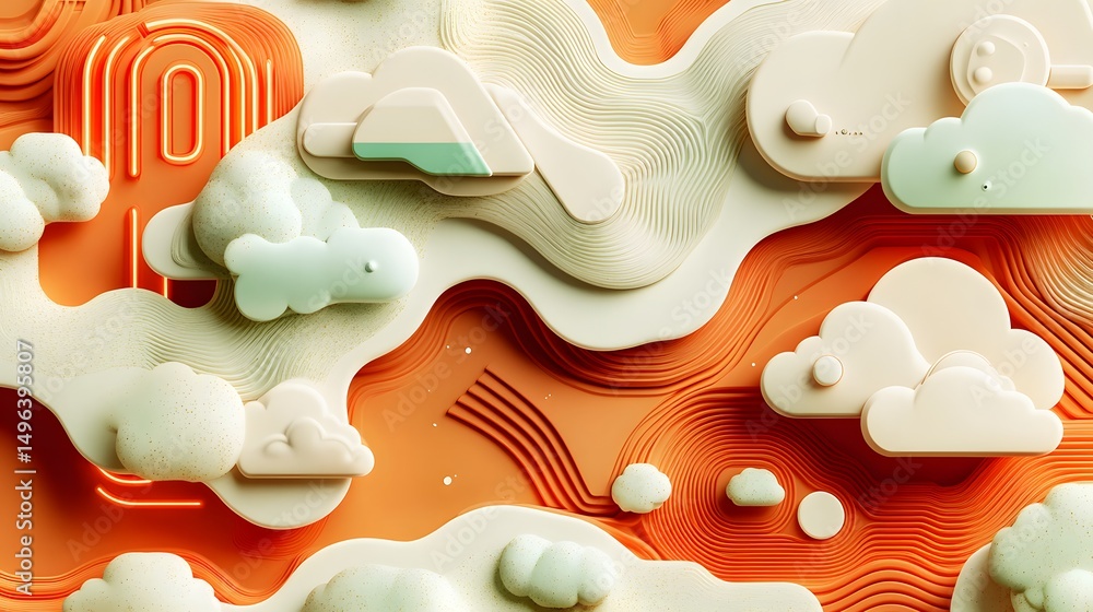 Poster abstract design with textured shapes and soft colors.