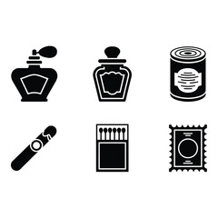 Vector Icons of Perfume Cigar Matches Canned Food and Postage Stamp