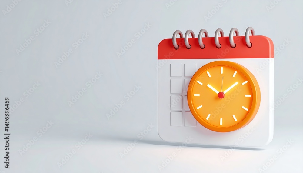 Poster a modern calendar design featuring a clock, symbolizing time management and organization in a minima