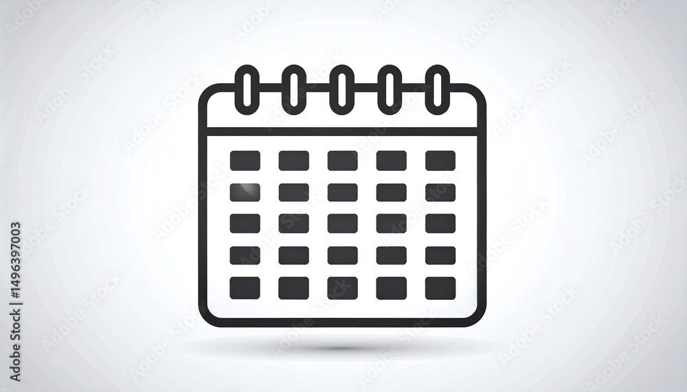 Poster a simple black and white calendar icon featuring a grid layout for dates, commonly used for scheduli