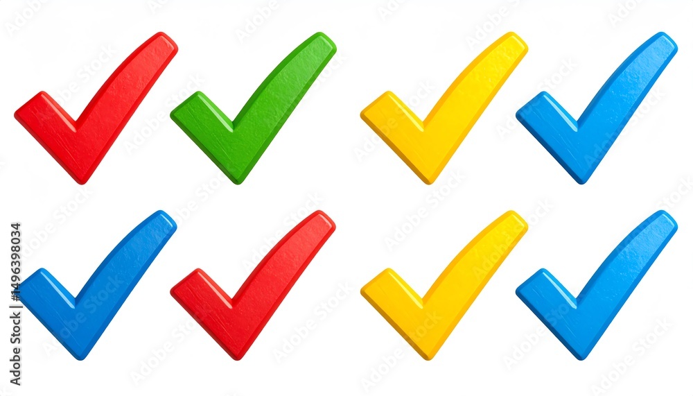 Poster colorful check marks arranged in a grid, symbolizing approval and positivity in various contexts