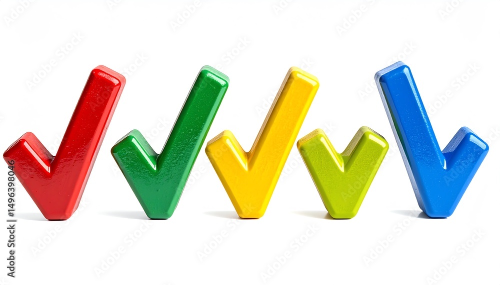 Aufkleber colorful check marks in various sizes, symbolizing approval and progress