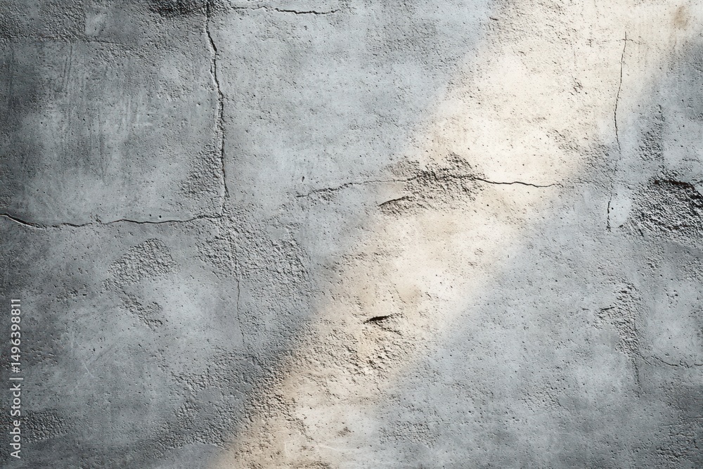 Poster rough textured concrete wall with multiple cracks and light beam creating contrast on the surface