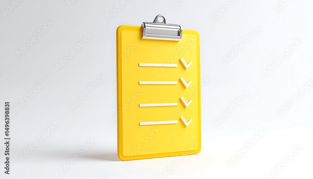 Poster a bright yellow clipboard with checkmarks, symbolizing organization and task completion in a clean, 