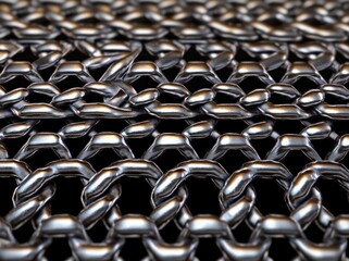 Obraz premium close-up view of shiny metallic chainmail fabric with interlinked rings reflecting light