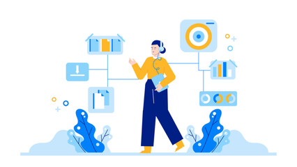 Woman working with technology and nature elements, ideal for business or remote work concepts, digital lifestyle blog or social media.