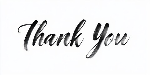 Elegant black brushstroke calligraphy spelling out the phrase thank you on a clean white background