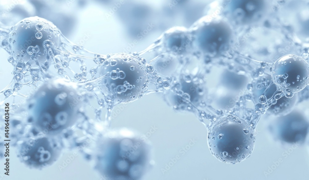 Aufkleber close-up view of interconnected translucent spheres and bubbles forming a molecular or atomic struct