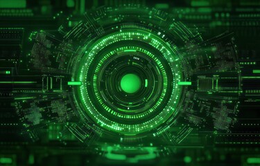 Obraz premium Glowing green circular digital interface with futuristic technology design and complex circuit patterns conveying advanced data processing