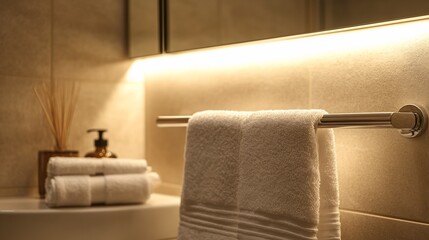 White towels hanging in a bathroom
