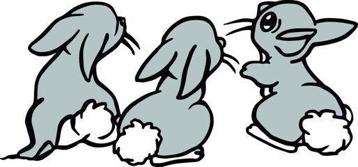 back of 3 cute adorable baby rabbits