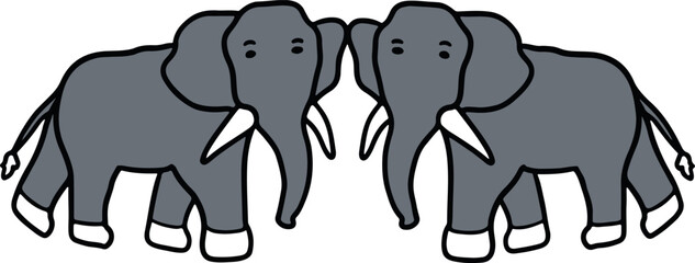 illustration of 2 elephants with their faces facing sideways