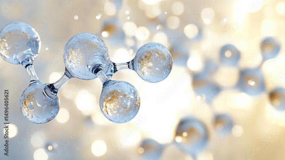 Aufkleber close-up view of transparent molecular structures connected by thin bonds with reflective surface an