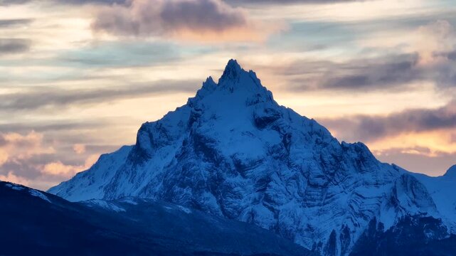 Mount Olivia In Ushuaia Tierra Del Fuego Argentina. Breathtaking Aerial View Of Time Lapse Drone Footage. Outdoor Travel Destination Patagonia Glacier. Exterior Patagonia Aerial Landscape.