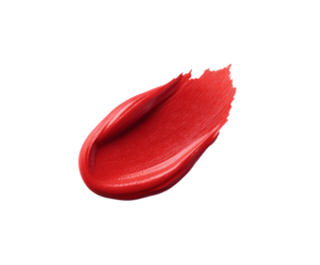 A red lipstick is shown on a white background