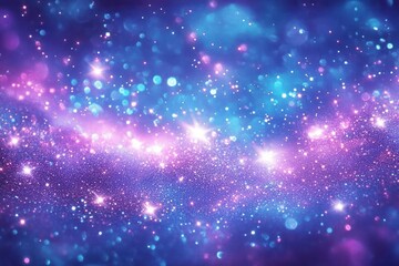 Fototapeta premium Abstract cosmic scene with vibrant blue and purple glowing particles and sparkling stars creating a dreamy, magical atmosphere