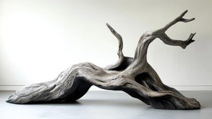 Obraz premium Abstract Twisted Driftwood Sculpture with Organic Texture and Minimalist Aesthetic