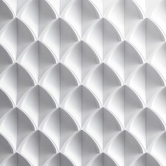 repetitive geometric pattern of white three-dimensional curved shapes creating an abstract architectural design with soft shadows and highlights