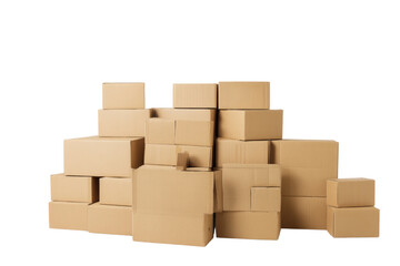 A stack of cardboard boxes is piled on top of each other