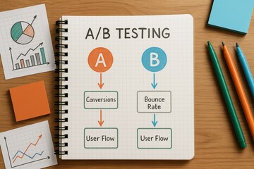 A b testing diagram with conversions and bounce rate data on notebook page