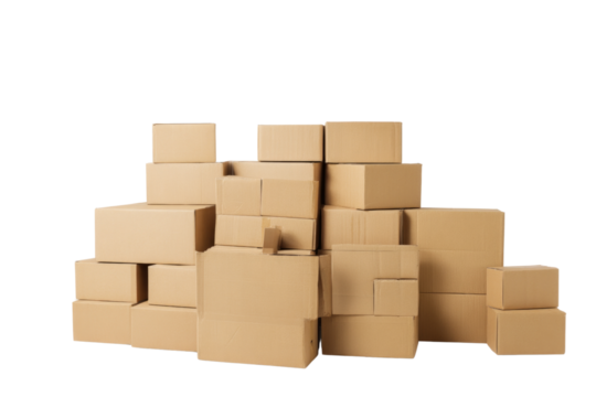 A stack of cardboard boxes is piled on top of each other - Powered by Adobe
