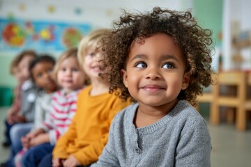 Joyful diverse group of children in classroom setting