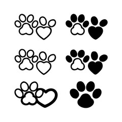 Pet paw editable stroke outline icon isolated on white background flat.Pet paw editable stroke. footprints Pet paw, Heart with pet paw print dog cat icon, vector illustration. paws prints dog. 