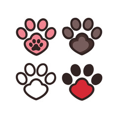 Fototapeta premium Pet paw editable stroke outline icon isolated on white background flat.Pet paw editable stroke. footprints Pet paw, Heart with pet paw print dog cat icon, vector illustration. paws prints dog. 