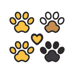 Pet paw editable stroke outline icon isolated on white background flat.Pet paw editable stroke. footprints Pet paw, Heart with pet paw print dog cat icon, vector illustration. paws prints dog. 