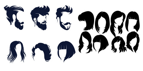 set of black silhouettes of hairs