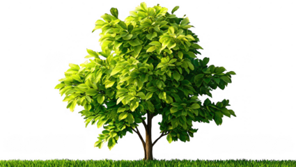 Lush Green Tree with Vibrant Foliage on Grass on transparent background