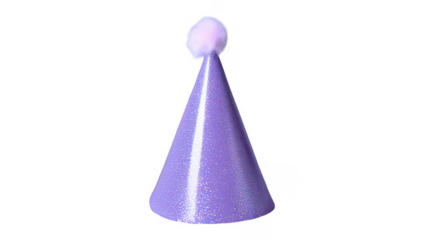 Purple Glitter Party Hat with Pom Pom on Transparent Background