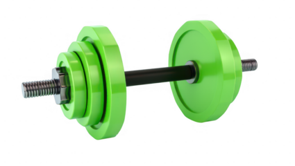 Bright Green Dumbbell on Transparent Background 3D Render Fitness Equipment Gym Workout