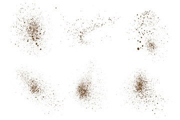 Vector set of flying coffee and chocolate powder particles background element