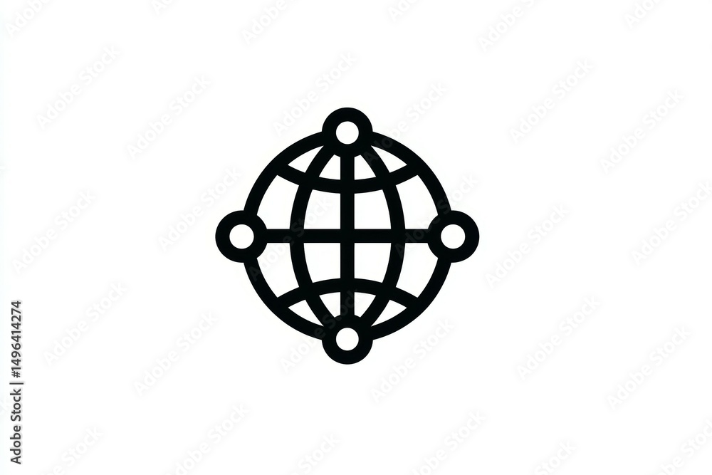 Poster simple globe icon with network design elements in black and white