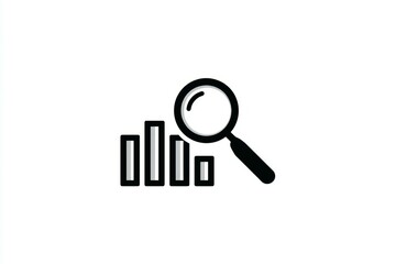 Magnifying glass analyzing bar chart icon for data analysis and business insights
