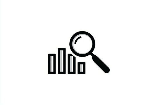Magnifying glass analyzing bar chart icon for data analysis and business insights