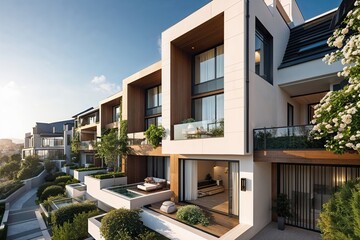 Fototapeta premium Trendy Angles of Upscale Residential Properties Captured in Bright Daylight