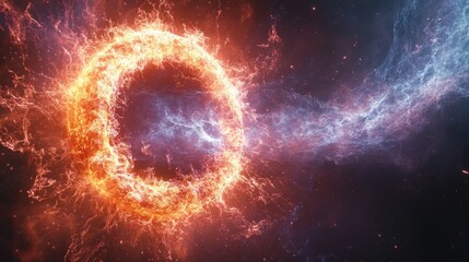 Fototapeta premium Fiery ring of energy, surrounded by electric currents