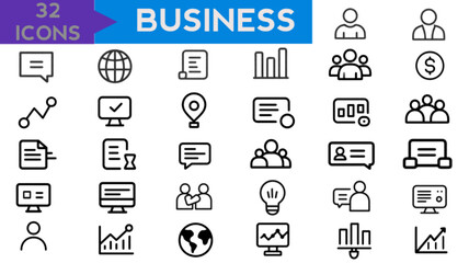 Business people, human resources, office management - thin line web icon set. Outline icons collection. Simple vector illustration.