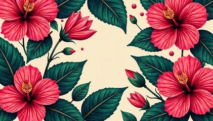 Obraz premium Bold tropical hibiscus, vibrant repeating motif, orange, wallpaper, repeat
