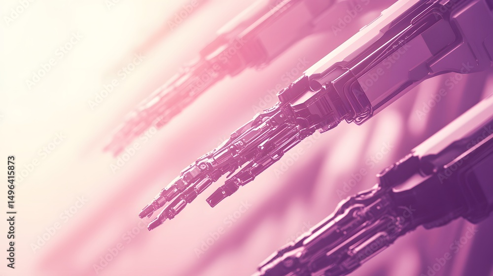 Aufkleber Close-up view of multiple robotic arms in soft focus.
