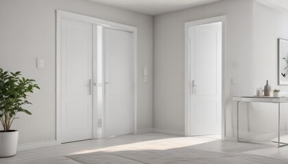 Modern white interior doors, various open/closed positions  Clean, minimalist design ,  style,  room divider,  wood