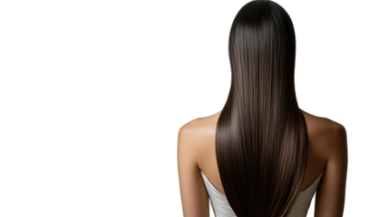 Back view of a sleek and shiny hairstyle, capturing elegance and modern beauty.