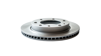 Brake disc for automotive use, isolated on white background.