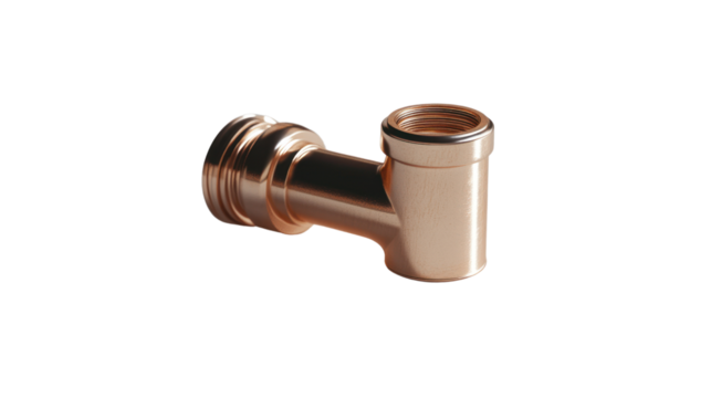 Copper pipe fitting, isolated on a white background.