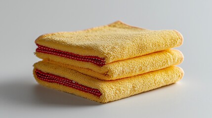 Stacked yellow cleaning cloths