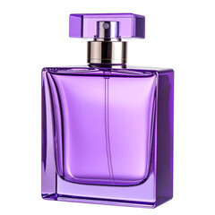 Pink glass perfume bottle with spray aroma, isolated on white
